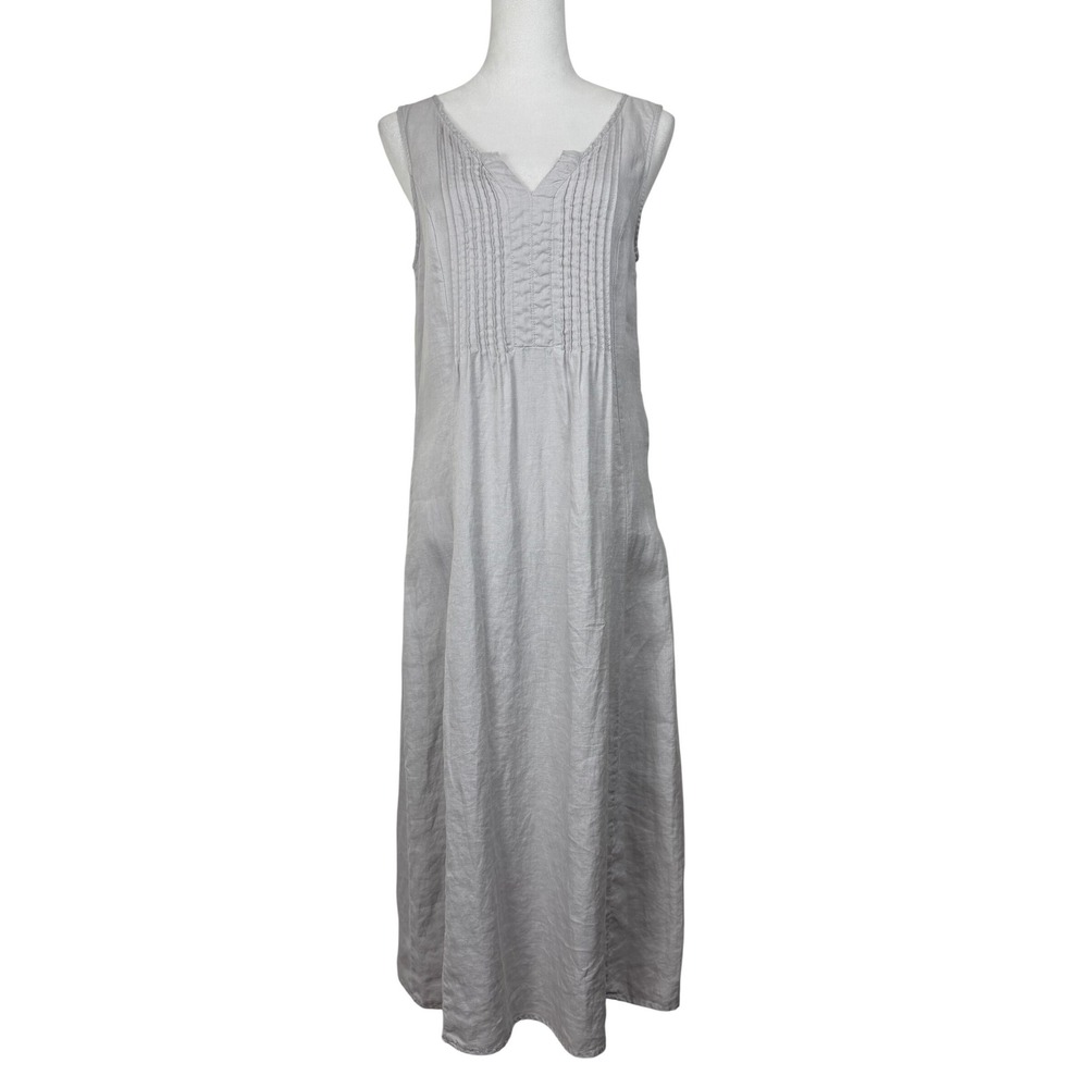 Malvin Women's Linen Midi Dress Grey Pintuck Pleated Feminine Beach Sleeveless 8